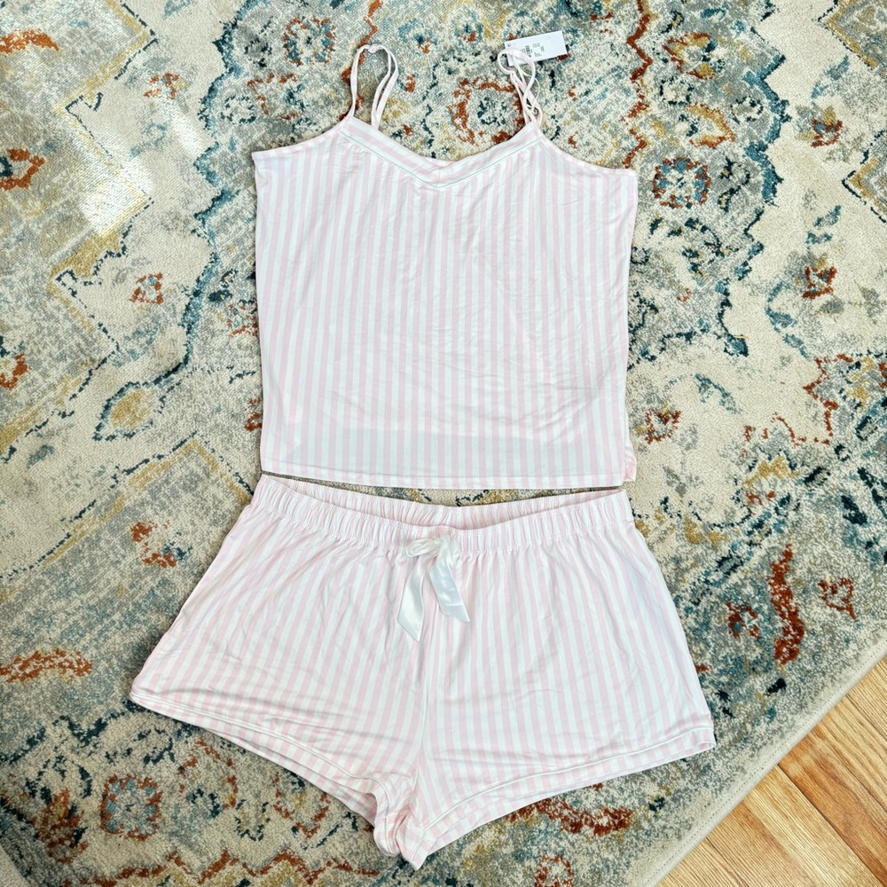 Primark Women’s Baby Pink Striped PJ Set Size Large